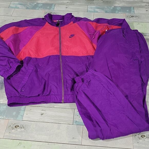 Vintage Nike Purple& Pink Windbreaker Track Suit Set sz Large - Picture 1 of 11